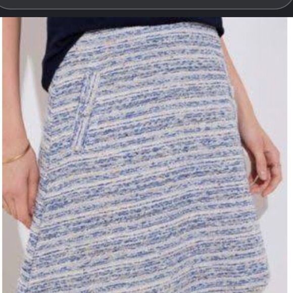 Loft Women Skirts Loft Blue Cream Tweed Boucle Flippy Swing Pocket Skirt Pull On - Picture 7 of 9